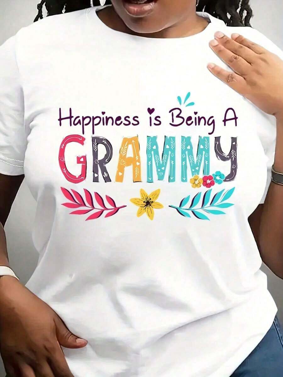 La felicidad es ser una ganadora del Grammy, camiseta para mujer con diseño floral colorido y una cita inspiradora para abuelas. - Blanco - Ver 1