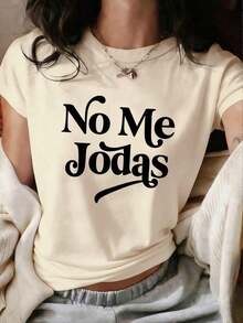 Camiseta de mujer de manga corta, de ajuste holgado, con cuello redondo y estampado de eslogan, nueva para el verano. Prenda de vestir casual y de moda, adecuada para uso diario y vacaciones.,Playera Gráfica Oversized Mujer Verano Casual - Albaricoque - Ver 5