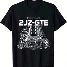 Camiseta de mujer con estampado del motor 2JZ GTE, de algodón puro, suave y cómoda, de cuello redondo y manga corta, decorada con un delicado estampado del motor. - Negro - Ver 2