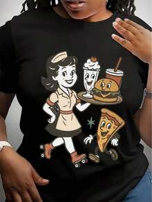 Camiseta Retro de Comida, Camiseta con Estilo de Comedor Americano, Camiseta de Patinaje sobre Ruedas, Camiseta de Estilo Vintage, Camiseta Gráfica Unisex, Camiseta Suave - Negro - Ver 6