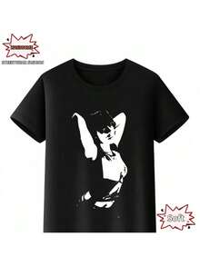 Camiseta de Tour Hit Me Hard&Soft para Hombre y Mujer - Camiseta de Manga Corta con un Impresión Gráfica Azul Impactante, Ropa Casual de Estilo Hip-Hop para Fans, Lavable a Máquina, Adecuada para Toda - Negro - Ver 1