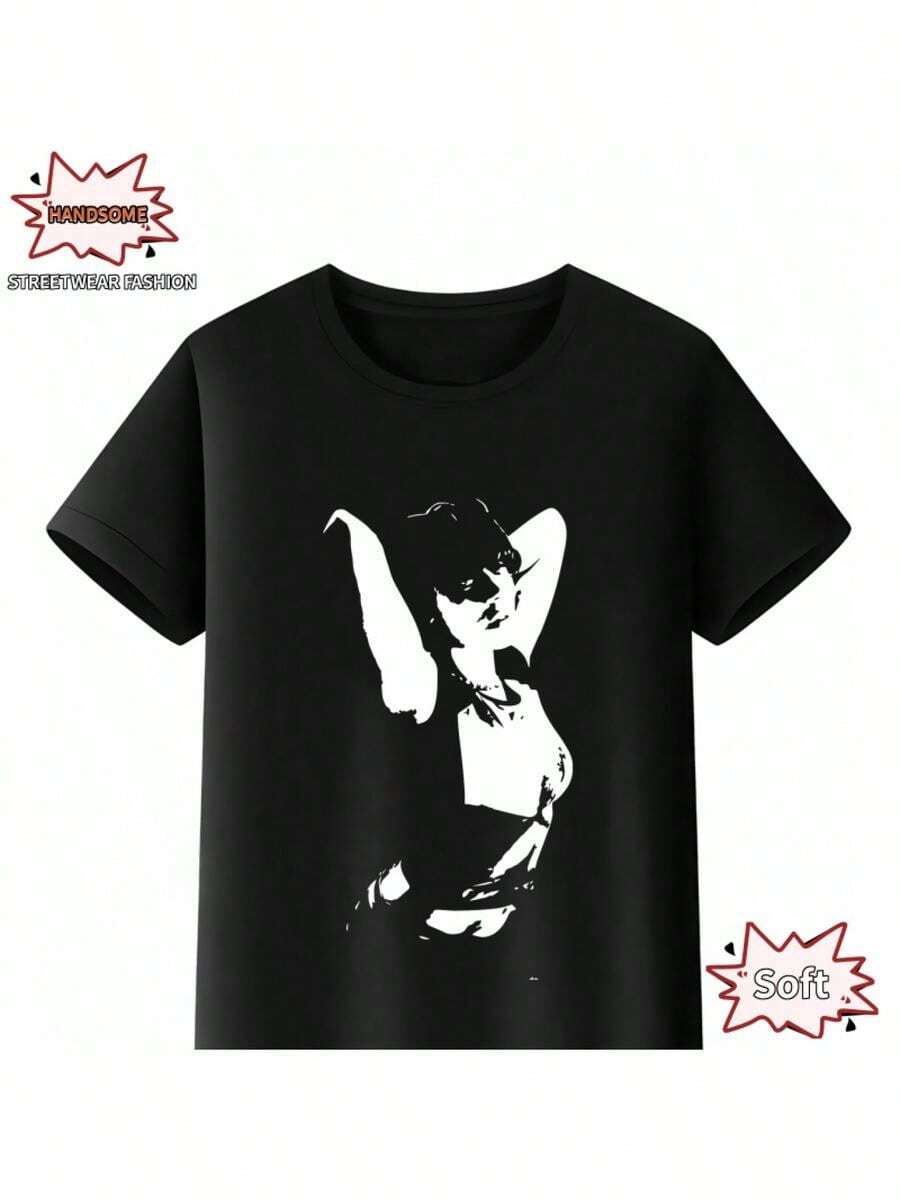 Camiseta de Tour Hit Me Hard&Soft para Hombre y Mujer - Camiseta de Manga Corta con un Impresión Gráfica Azul Impactante, Ropa Casual de Estilo Hip-Hop para Fans, Lavable a Máquina, Adecuada para Toda - Negro - Ver 1
