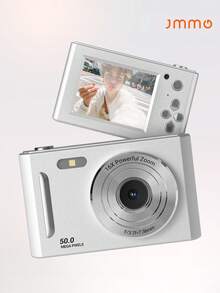 JMMO Compact Digital Camera, 50MP 1080P HD Vlogging Camera With 16X Digital Zoom, Portable Pocket Point-And-Shoot Camera For Students, Beginners, Silver/White - View 1