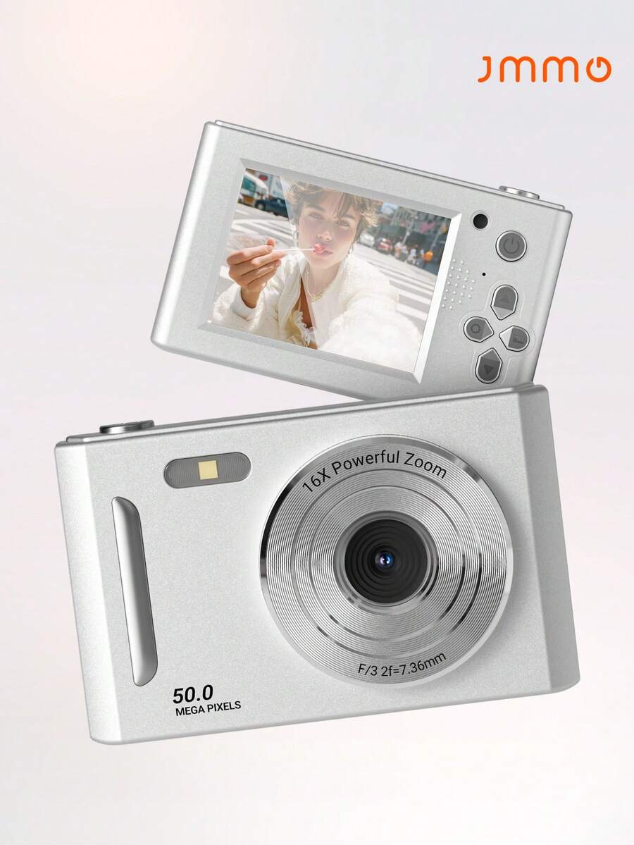 JMMO Compact Digital Camera, 50MP 1080P HD Vlogging Camera With 16X Digital Zoom, Portable Pocket Point-And-Shoot Camera For Students, Beginners, Silver/White - View 1