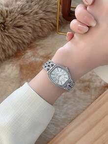1pc Women's Minimalist Fashion New Diamond-Studded Quartz Watch, Gold/Silver Color, Suitable For Daily Wear And Decoration - Silver - View 4
