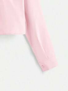 Camisa casual de manga larga con botones delanteros de unicolor para mujer - Rosa - Ver 3