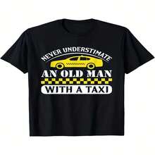 Camiseta exclusiva para el Día de la Independencia/Día del Padre con dise?o divertido de taxista para hombre, padre, abuelo o papá. 180 g. Mismo estilo para hombre y mujer. Camiseta estampada de manga corta de verano 2025, color liso, 220 g. - Negro - Ver 1