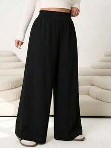 Pantalones casuales nuevos para otoño/invierno 2025, adecuados para salidas, uso diario casual, fiestas, ir al trabajo, volver al colegio, citas, hogar, fiestas de cumpleaños y múltiples ocasiones.Corte relajado, cintura elástica, pierna ancha, - Negro - Ver 4