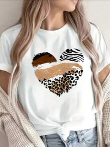 1 camiseta negra de poliéster de manga corta, con diseño de corazón, ligera y duradera, adecuada para uso casual en casa, en cafeterías o durante actividades al aire libre, cómoda y ajustada para el uso diario, 100% algodón de 180g. - Negro - Ver 6
