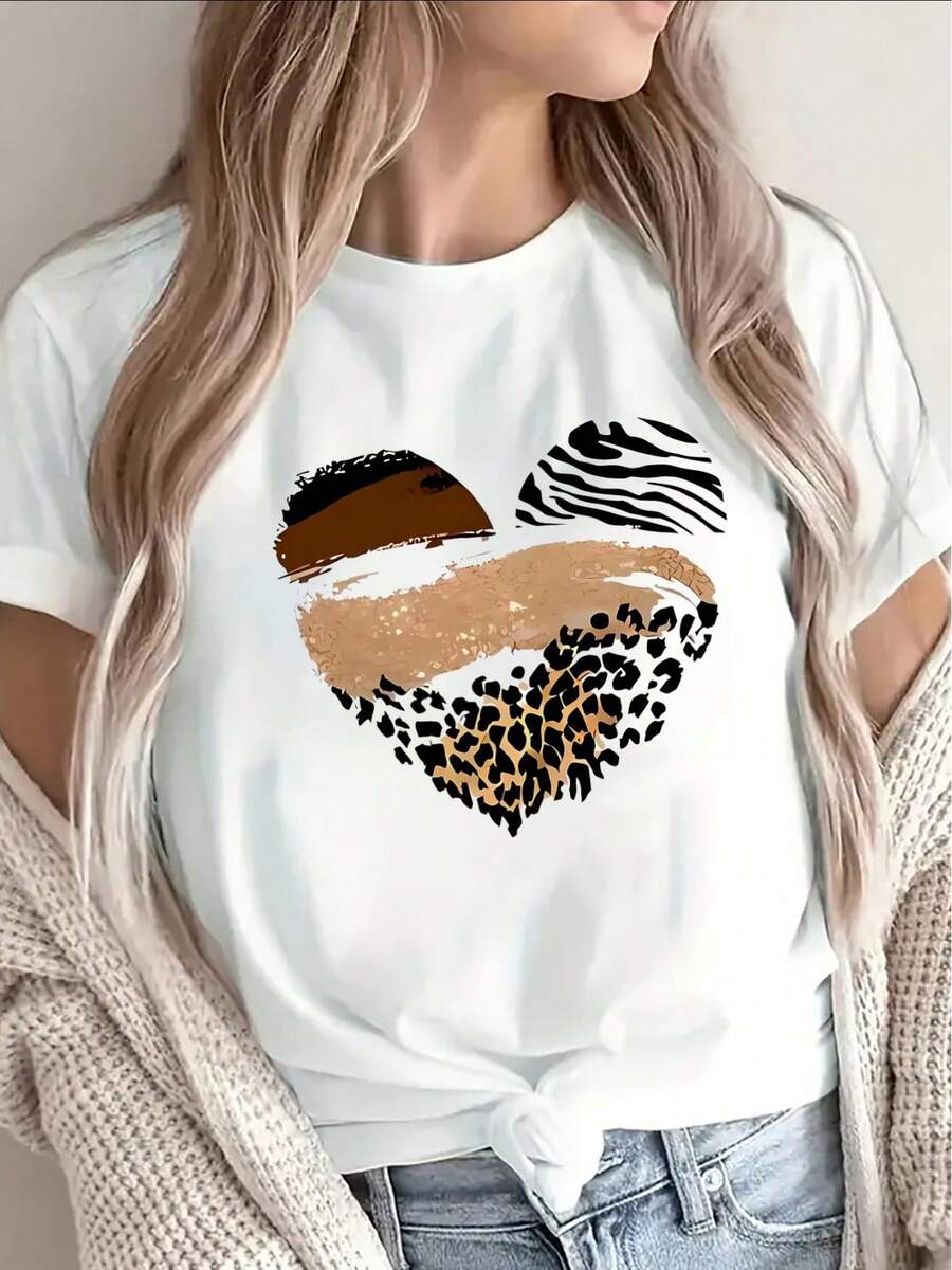 1 camiseta negra de poliéster de manga corta, con diseño de corazón, ligera y duradera, adecuada para uso casual en casa, en cafeterías o durante actividades al aire libre, cómoda y ajustada para el uso diario, 100% algodón de 180g. - Blanco - Ver 1