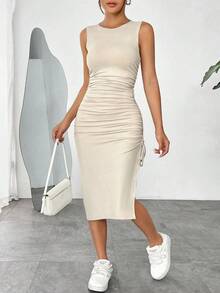 Vestido ajustado de punto sin mangas color burdeos para mujer - Albaricoque - Ver 4