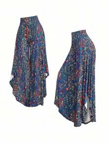 Pantalones anchos con bajo asimétrico y estampado de paisley casuales para uso en resort para mujer - Multicolor - Ver 5