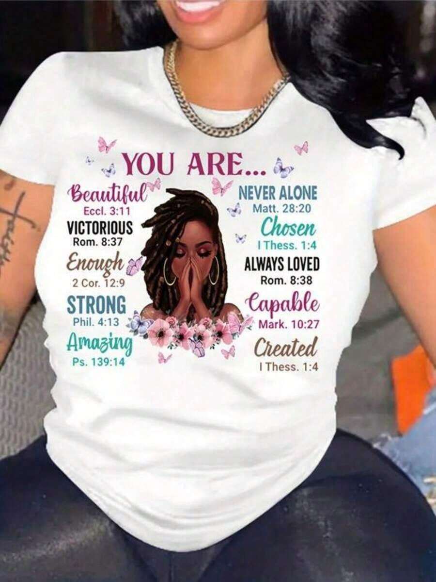 Camisetas Casuales para Mujer, Camiseta con Estampado de Alfabeto y Cuello Redondo - Cómoda, Duradera y de Fácil Cuidado, Camiseta para Mujer, Estilo Y2K, Camisetas de Moda de Verano, Conjuntos y Tops Casuales de Streetwear - Blanco - Ver 1