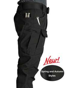 4PCS Men's Tactical Cargo Pants, Multi-Pocket Slightly Stretchy Outdoor Hiking & Work Pants,Casual Trousers. - Đen + Xám + Xanh lá cây + Màu kaki - Xem 8