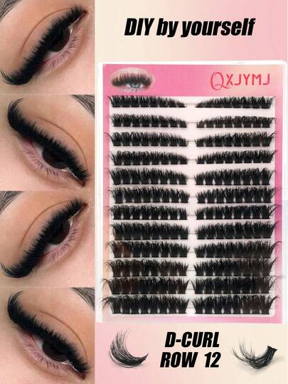 12 Rows, 216 Clusters Of False Eyelashes. Eyelash Extensions, D-Shaped Curved Clusters, Single Lashes, Natural Makeup Look, Thick And Delicate Eyelash Extensions. DIY At Home.