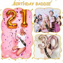 BIRTHDAY BADDIE Birthday Sash, Black Glitter Birthday Sash With Gold Foil Funny Birthday Sash, Party Supplies Decoration - Multicolor - View 4