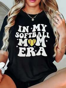 Softball Mom's Era T-Shirt - Casual Crew Neck, Short Sleeve, Super Soft & Breathable, Softball Themed Gift For Game Days, Mother's Day, Birthdays For Softball Moms (Regular Fit, Comfortable All Year Round) - 黑色 - 查看 6