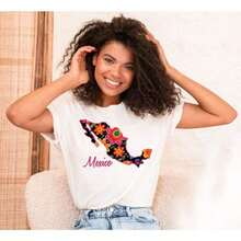 Playera mujer, Camiseta con mapa de México, Camiseta floral de México, Camisetas mexicanas, Camiseta de México con flores, Camiseta mexicana para mujer, Regalo mexicano, Camiseta mexicana para sentirse orgulloso, Casual diario - Blanco - Ver 2