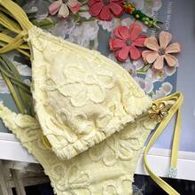 New Women's Special Fabric Bikini, Three-Piece, Sexy, Backless, Fitted, With V-Neck And Straps. - 黃色 - 查看 5