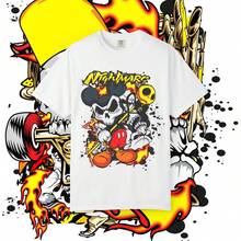 Camiseta con estampado de calavera y ratón, modelo SK1ATE, confeccionada en algodón puro de 220 g y manga corta. Tejido grueso, resistente a las arrugas y a la deformación. Estilo sencillo y versátil, ligero y transpirable, ideal para ir al trabajo, viajar, acampar, ir de compras y para el tiempo libre. - Blanco - Ver 1