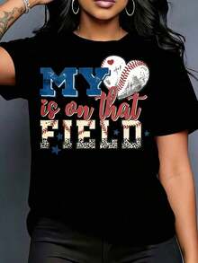 Camiseta de Mujer 100% Algodón "Mi Corazón Está En Ese Campo" para Mamá de Jugador de Béisbol, Cuello Redondo, Regalo para Fanáticas Deportivas, Camiseta para Mamás de Jugadores y Apoyadoras del Equipo, Ropa para el Día del Partido, Camiseta Fresca de Verano, Estilo Unisex. - Negro - Ver 6