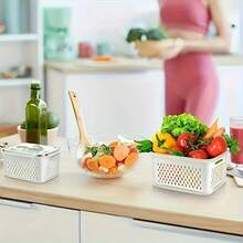 18/9/6-Piece Food- Drainage Baskets. Household Airtight Refrigerator Fresh-Keeping Storage Containers With Drain Basket And Lid For Storing Various Fruits And Vegetables. 6/3/2 Boxs+6/3/2 Covers +6/3/2 Drain Nets - View 7