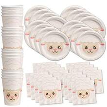 Juego de suministros para fiesta de cumpleaños de s, platos, servilletas, tazas, vajilla para 16 - Oveja - Ver 8