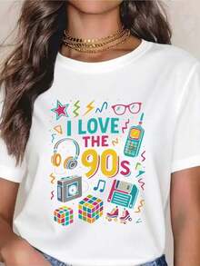 ropa de mujer  I Love The 90s T-Shirt For Women, Retro 90s Themed Graphic Tee With Pop Culture Icons, Perfect For 90s Party, Birthday Gift, Nostalgia Fashion Statement, Vintage Style  Crewneck Top  camisas de mujer - Blanco - Ver 6