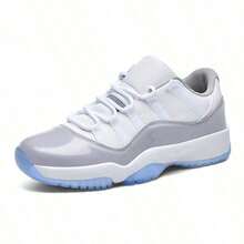 Men's Retro Patent Leather Basketball Sneakers, Grey & White,Retro Patent Leather Basketball Shoes With Ice Sole - white ash - View 11