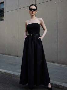 xheSiren Gaze Vestido casual de mujer con tejido de punto y bolsillos laterales, con parte superior ajustada y Bottom anchaxhe - Negro - Ver 3