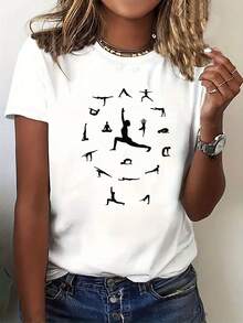 Soft 100% Cotton T-Shirt, Soft Summer T-Shirt For Women - Letter Print T-Shirt - Crew Neck T-Shirt Suitable For Everyday Wear And Machine Washable, Casual Top With Matching Outfits. Breathable Cotton T-Shirt, Goes With Everything. - 白色 - 查看 1