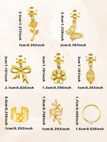 47件金色蝴蝶、玫瑰、蝴蝶结和叶子发圈 – 优雅可调节发箍，浪漫波西米亚风发饰，适合脏辫和编发 - 金色 - 查看 7