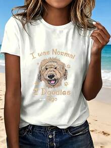 I Was Normal 2 Doodles Ago Dog Lover T Shirt With Cute Dog Print Fashion Design Casual Wear For Women Perfect Gift For Pet Lovers Beach Outing Outdoor Leisure Fun And Playful Style - Blanco - Ver 1