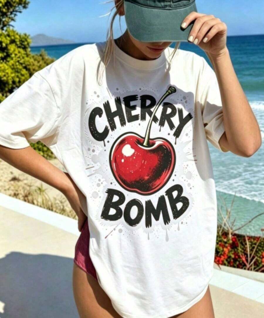 Casual T-shirtCasual Fruit & Letter Print-Shirt Women, Soft Fabric, Loose Fit And Crew Neck Short Sleeve Design. 180g Washable Material, Versatile Spring And Summer. Easy To Match With Various Outfits Daily Casual Looks.100% CottonDurable - Blanco - Ver 1