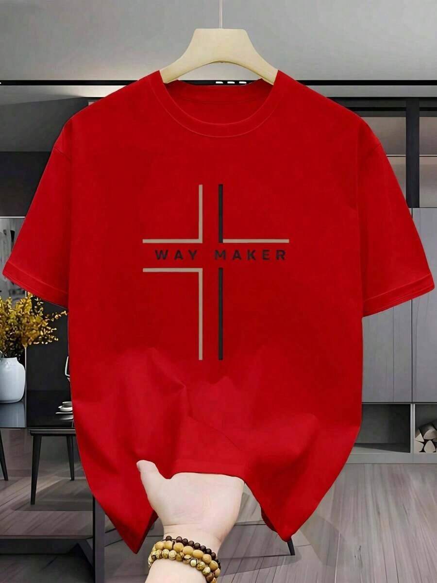 New Summer Casual Quick-Dry Graphic T-Shirts, Comfortable Men's T-Shirt, Breathable And Cool, Men's Crew Neck T-Shirt, Mesh Fabric For Extra Comfort, Plus Size T-Shirt, Quick-Dry And Breathable, Luxurious Textured Quick-Dry T-Shirt, Printed T-Shirt, Everyday Essential, 100% Cotton. Unisex Loose-Fitting Short-Sleeve Crew Neck Cotton T-Shirt With An Urban Vintage Style - 紅色的 - 查看 1