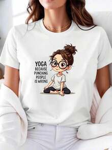 Loose% algodón, camiseta de mujer con diseño de dibujos animados no golpees a la gente, linda y divertida, de manga corta y cuello redondo, estilo casual, para primavera/verano, se puede usar como capa base en primavera/otoño o sola en verano, estilo unisex, camiseta moderna de algodón de peso pesado estilo cityboy. Camiseta Básica de Algodón con Cuello Redondo para Mujer - Blanco - Ver 6