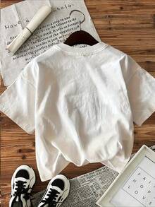 Camiseta de algodón de manga corta y cuello redondo con estampado de letras "A LITTLE BIT DRAMATIC", estilo ligero y divertido, para uso diario casual en verano. - Negro - Ver 8