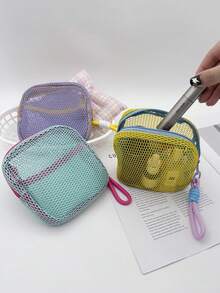 1pc Mini Mesh Coin Purse With Wrist Strap, Portable Keychain Pouch, Transparent Small Cosmetic Bag For Bag Organization - View 7