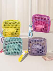 1pc Mini Mesh Coin Purse With Wrist Strap, Portable Keychain Pouch, Transparent Small Cosmetic Bag For Bag Organization - View 4