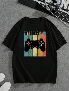 Manfinity Dauomo Men's Polyester T-Shirt With Game Controller & Letter Print - Perfect Birthday Or Holiday Gift Choice For Friends, Family, Boyfriend Or Girlfriend - 黑色 - 查看 6