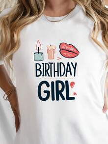 Camiseta con Estampado de Labios Rojos y Vela para Mujer, Nueva, de Verano, Versátil, Casual, de Manga Corta y Efecto Adelgazante - Blanco - Ver 6