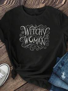 Suave, transpirable y ligera para comodidad durante todo el día. Camiseta sexy con estampado de bruja para mujer de talla grande - top elástico suave de manga corta color burdeos, adecuada para disfraces de Halloween y fiestas de otoño - camiseta casual con cuello redondo lavable a máquina, ideal para fiestas temáticas y uso diario - camiseta de moda de temporada. Cuello redondo clásico con un corte relajado que favorece todas las formas del cuerpo y es fácil de combinar con jeans, shorts y leggings. - Negro - Ver 6