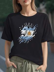 Bandera ondeante con sol dorado que simboliza la libertad y el orgullo nacional en colores vibrantes camiseta de mujer 100% algodón suave y cómoda - Negro - Ver 1