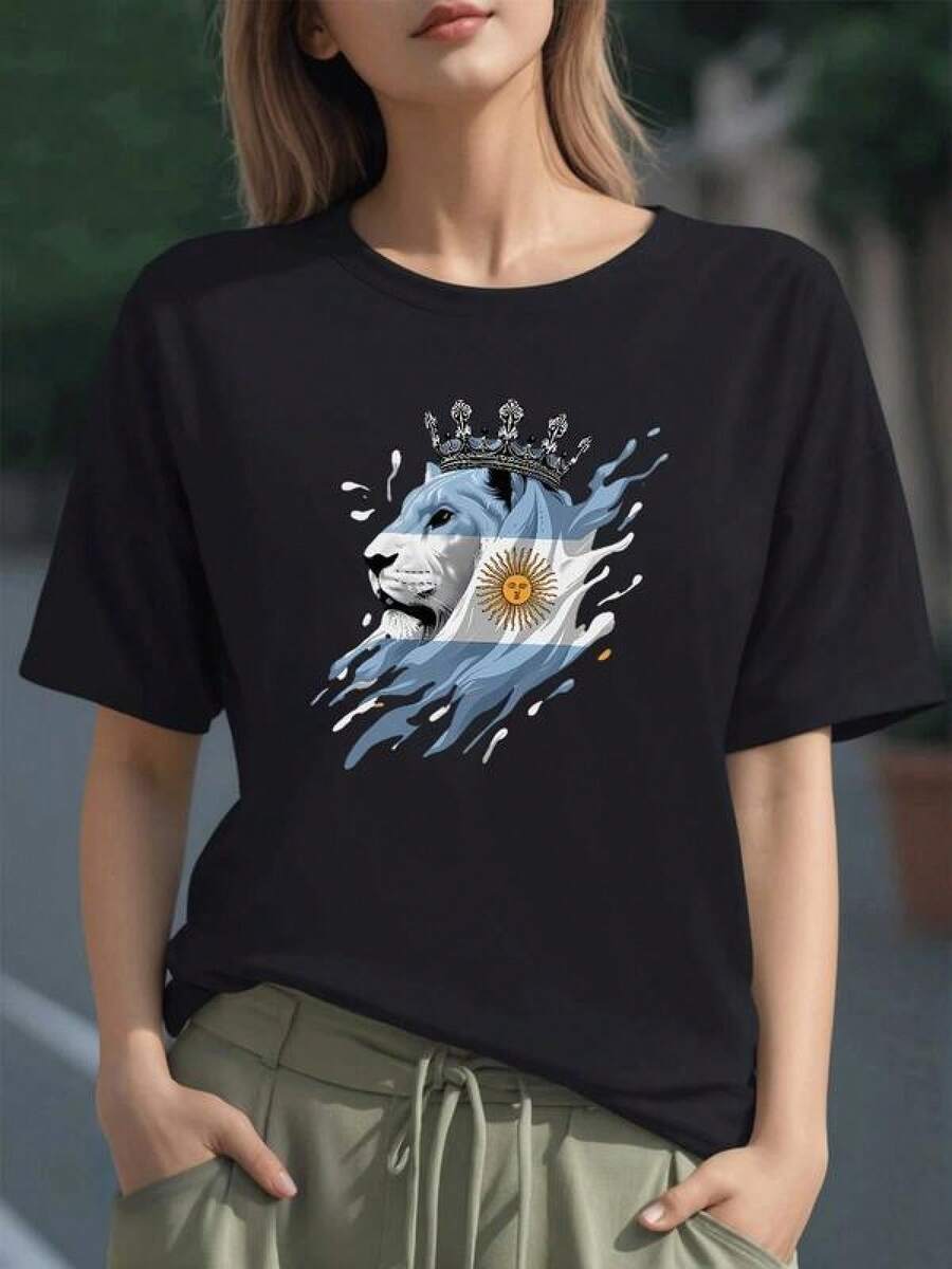 Bandera ondeante con sol dorado que simboliza la libertad y el orgullo nacional en colores vibrantes camiseta de mujer 100% algodón suave y cómoda - Negro - Ver 1