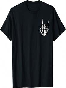 Punk Rock Skeleton Cool Rocker - playera de Halloween para hombre y mujer - Negro - Ver 1