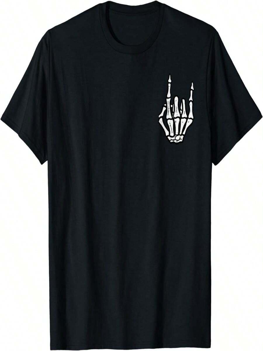 Punk Rock Skeleton Cool Rocker - playera de Halloween para hombre y mujer - Negro - Ver 1