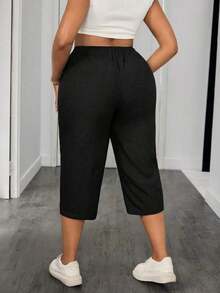 Pantalones capri con cintura con cordón para vacaciones de verano, pantalones de verano para maestros, con bolsillos, primavera, ceremonia de graduación, casual, azul - Negro - Ver 2