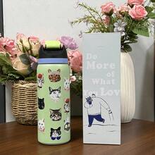 24Oz/32Oz Stainless Steel Water Bottle With Straw For Sports, Travel, And School Sports Water Bottle, Keeps Water Warm For Over 24 Hours, Sealable, Portable, Flip Top, Ideal For Hot And Cold Beverages, Coffee, And Frozen Drinks - Con mèo - Xem 5
