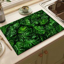 1pc Green Palm Leaf Print Absorbent Mat/Drying Mat For Coffee Maker, Dishes - Polyester Absorbent Desktop Protective Mat With Rubber Anti-Slip Pad, For Kitchen Counter Decor, Home Bar And Dining Table - Multicolor - View 5