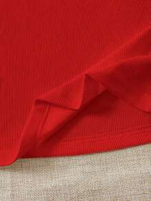 Set de 2 tops de camiseta de cuello redondo ajustados de tela acanalada en negro y rojo rosa, apropiados para verano con mangas con volantes, adecuados para salir - Multicolor 12 - Ver 9